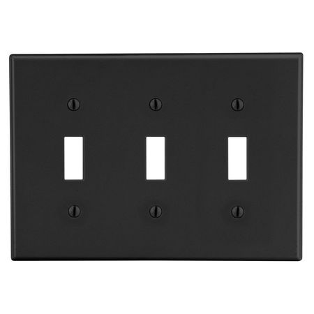 HUBBELL WIRING DEVICE-KELLEMS Wallplate, Mid-Size 3-Gang, 3) Toggle, Black PJ3BK